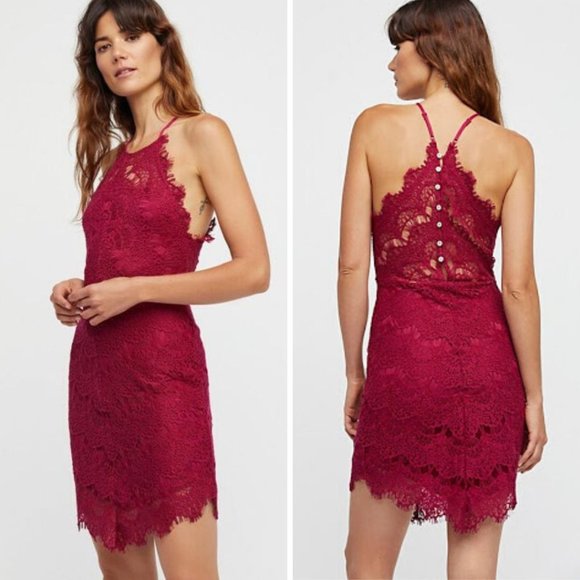 Free People She's Got It Lace Slip Dress Raspberry - Picture 1 of 9